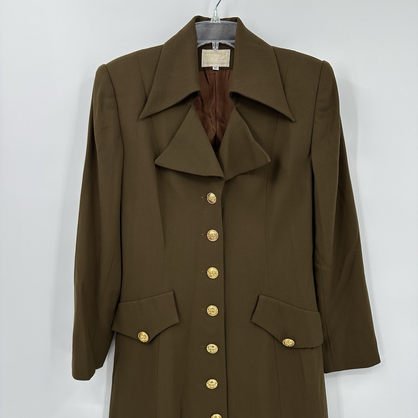 vintage 90s ALBERTO MAKALI blazer jacket dress olive green LARGE military luxe