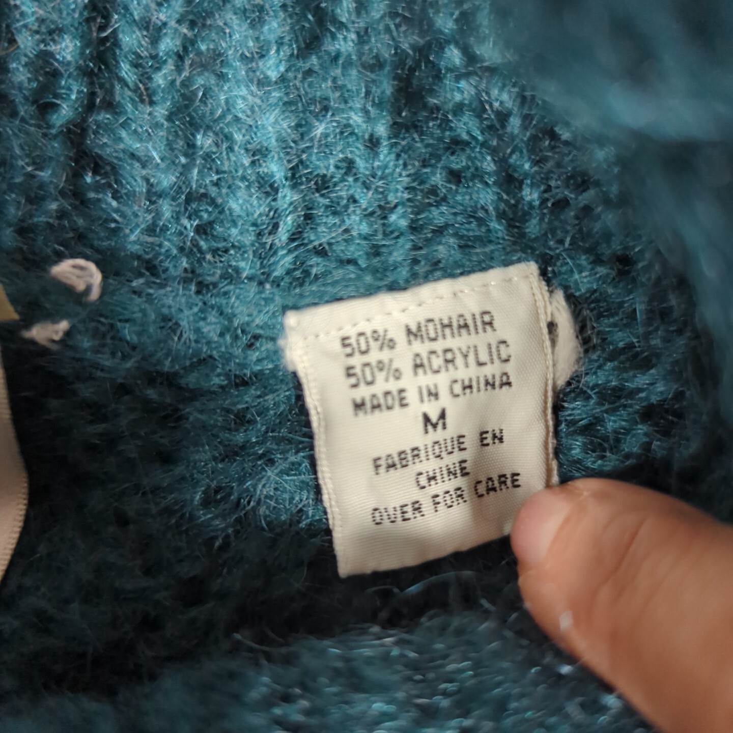 80&rsquo;s Compagnie Internationale Express Teal Fuzzy Mohair OVERSIZE Sweater M Retro