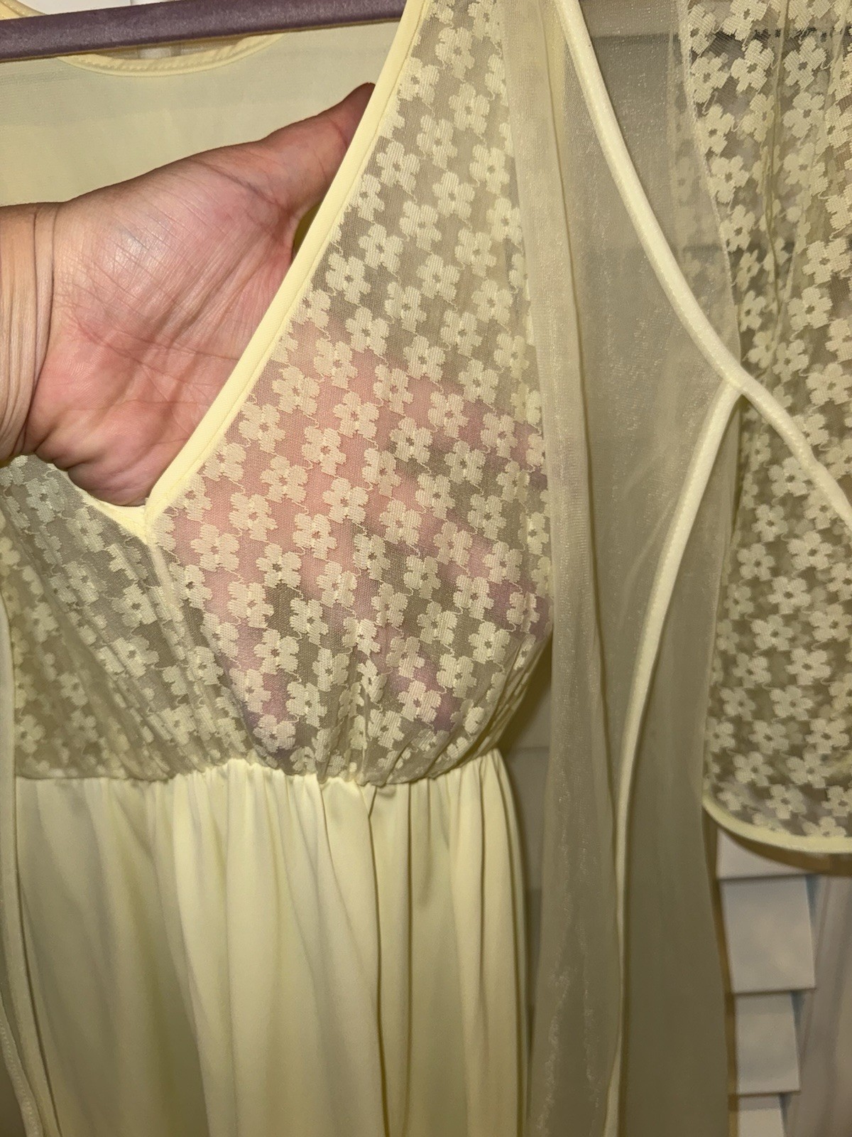 Vintage Yellow Chiffon Peignoir Nightgown Dress & Robe Lingerie Dixie Belle M