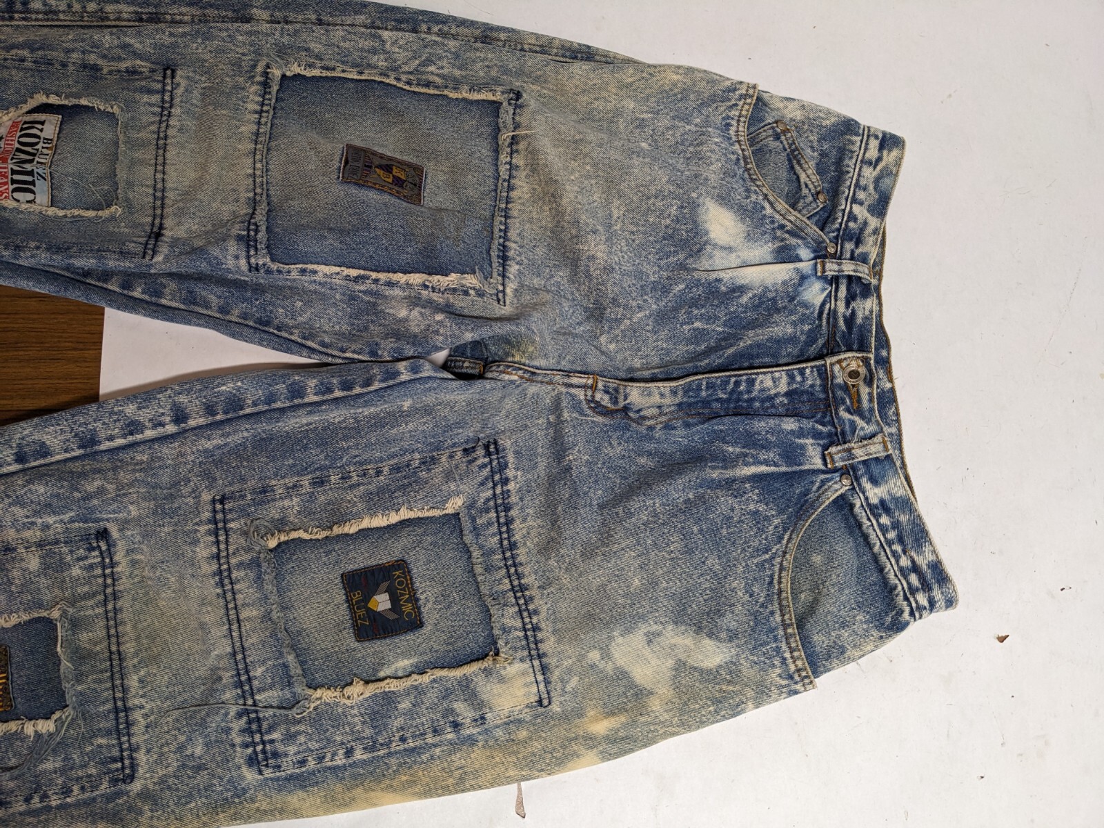 80s Vintage Kozmic Bluez Acid Wash Patchwork Jeans 33/32