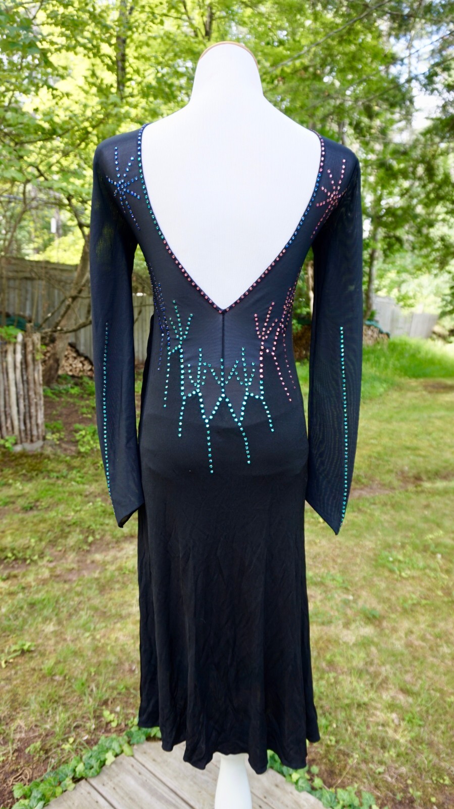Vtg Giorgio di Sant&rsquo;Angelo Multicolor Rhinestone Stretchy Netted Bodysuit Dress