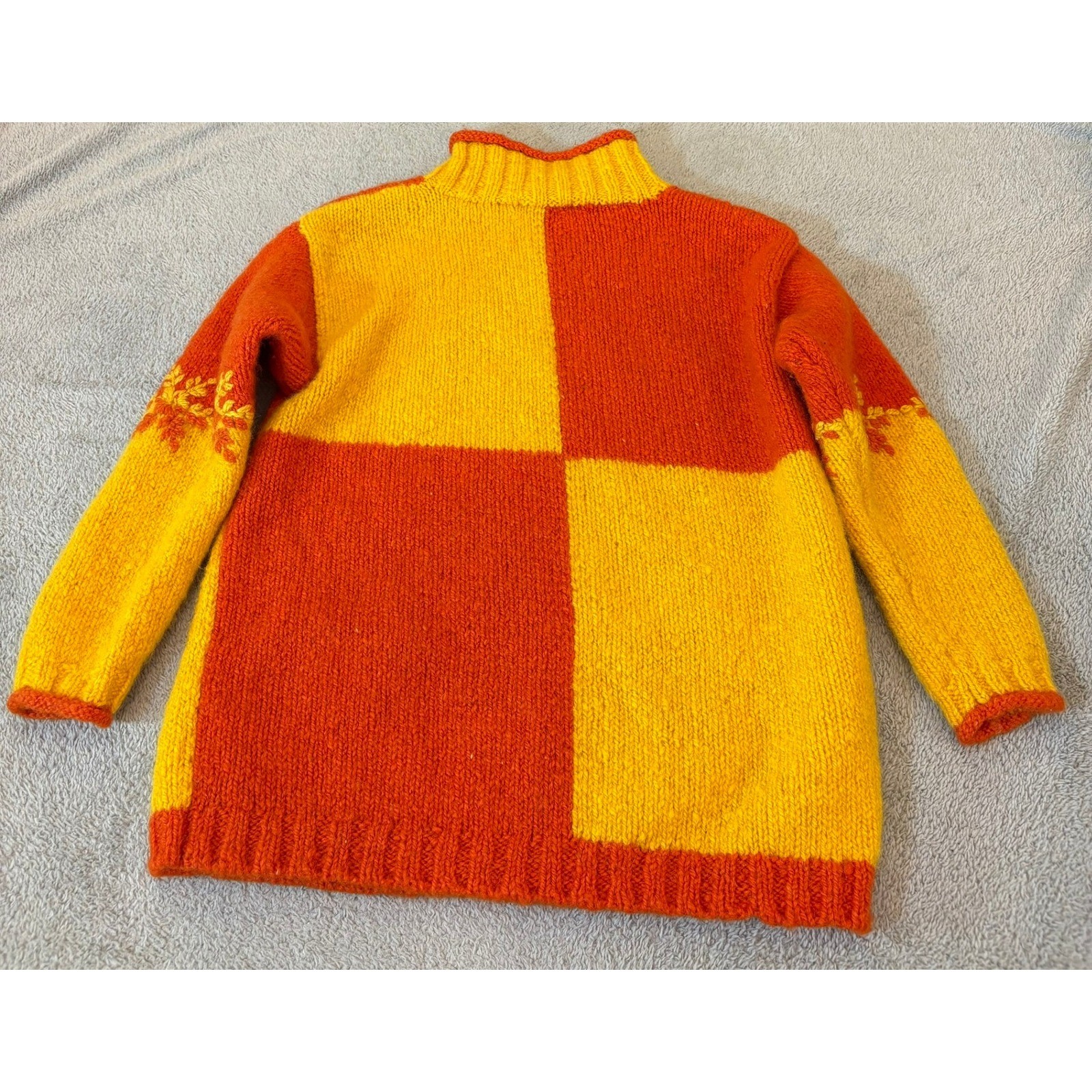 Express Tricot Vintage Snowflake Colorblock Pullover S Orange Yellow Hong Kong