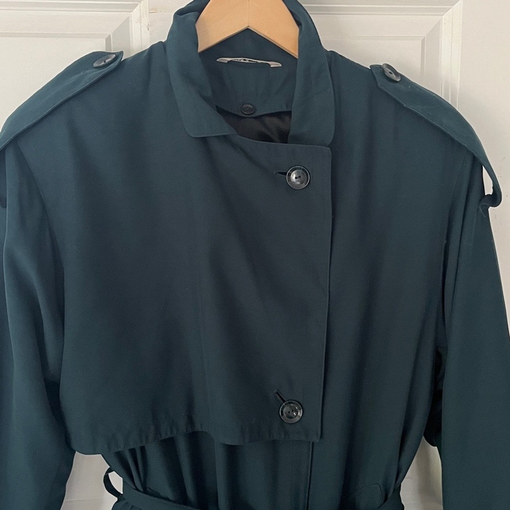 Dark Forest Green Vintage Full Length, Lined Trench Coat Sz 12