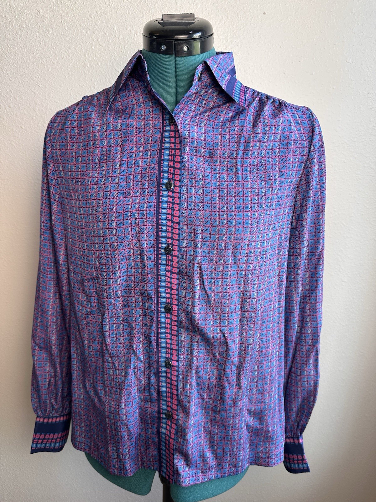 Vintage Callore Japan Geometric Button Up Blouse Mod Retro 70s 80s