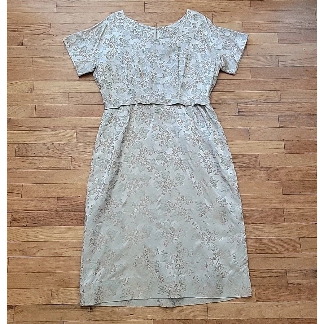Robinsons California Bettermade Brocade Sheath Dress 14 Vintage Champagne Chic