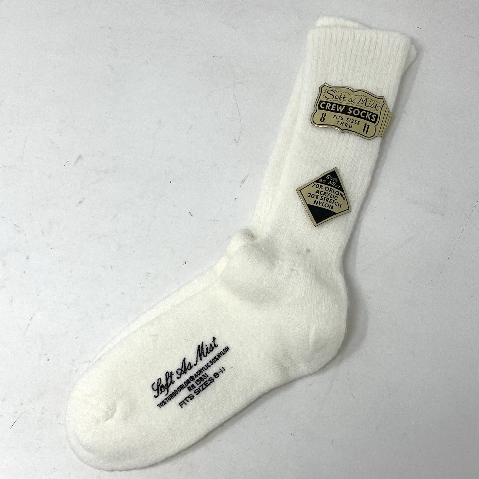VINTAGE 60s Soft as Mist Crew Socks Ladies Size 8-11 White NWT NOS!
