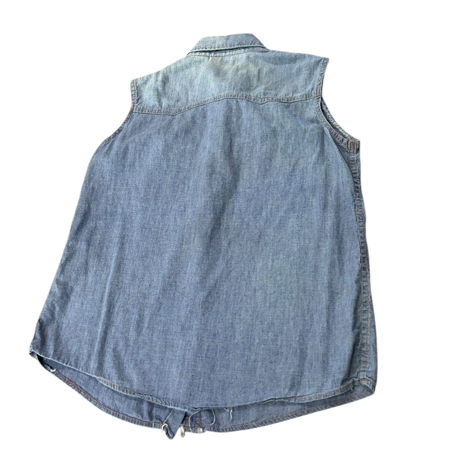 Vintage Chambray Denim Sleeveless Button Front Shirt Western Medium ^