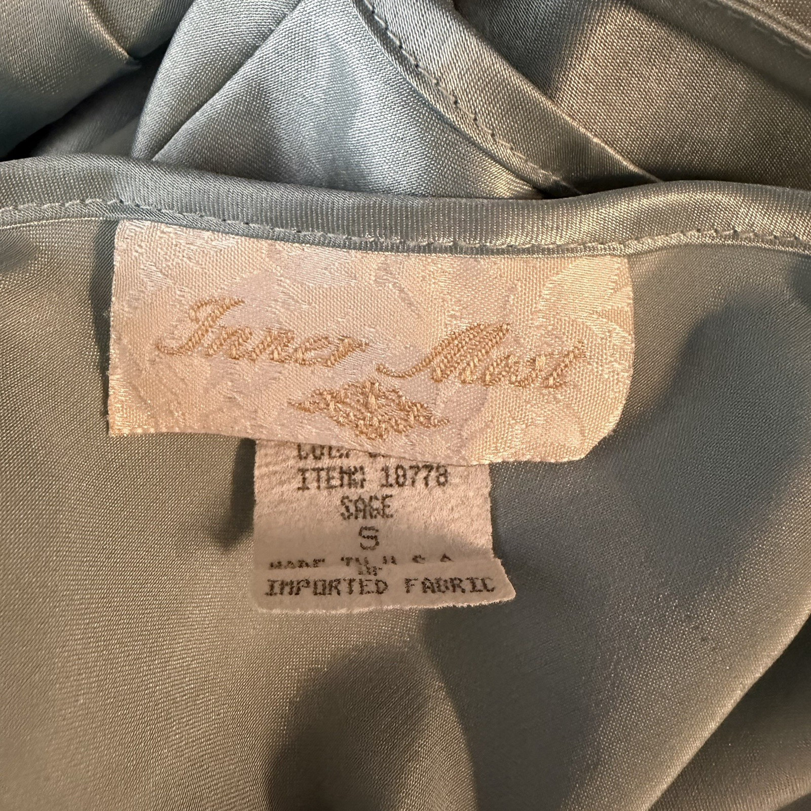 Vintage Small Inner Most Night Gown & Belted Robe Set Satin Sage Green Made USA
