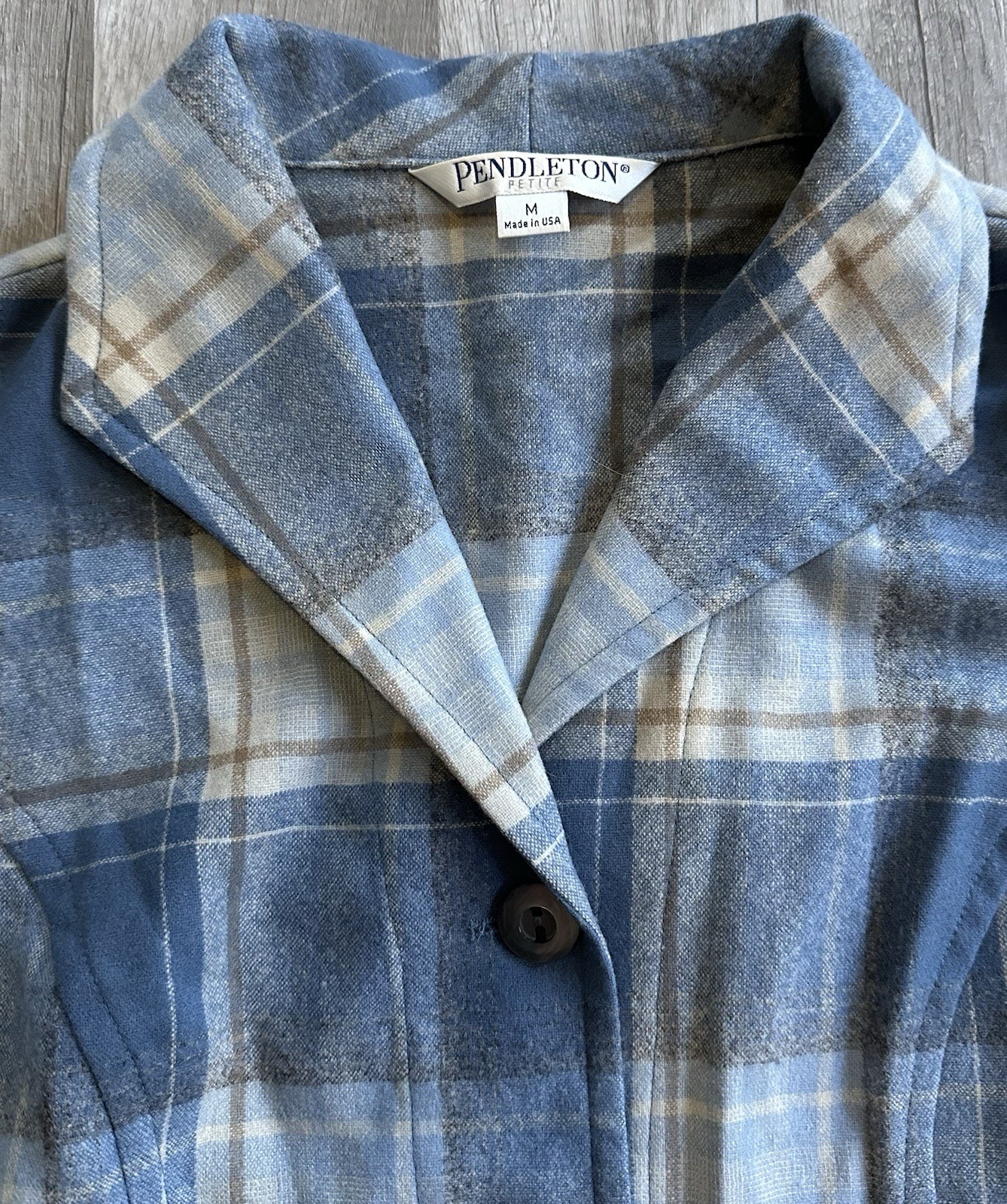 Vintage Pendleton Petite Blue Plaid Wool 49er Jacket Made In USA Medium Button