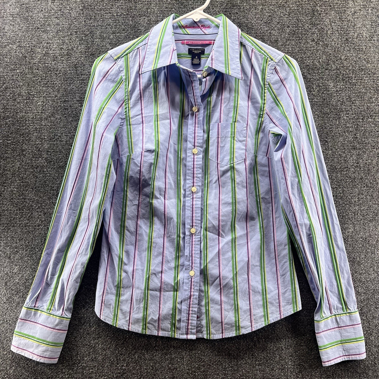 American Eagle Outfitters Button Up Shirt 4 Blue Stripe AE Favorite Fit Y2K Vtg