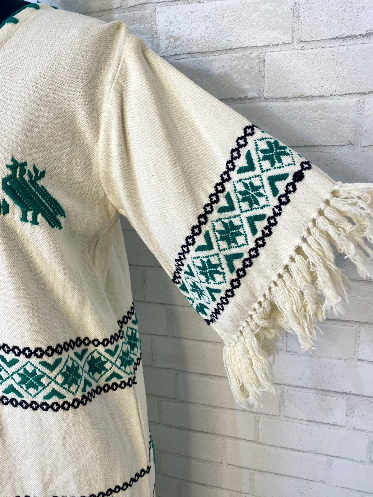 Vintage 70’s Folk Needlepoint Embroidered Fringe Kaftan Maxi Traditional Dress