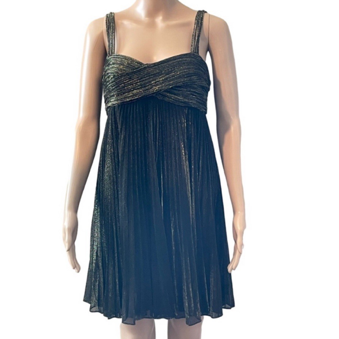 Vintage Y2K Women&rsquo;s Bari-Jay Metallic Silver Party Prom Shimmer Mini Dress 9/10