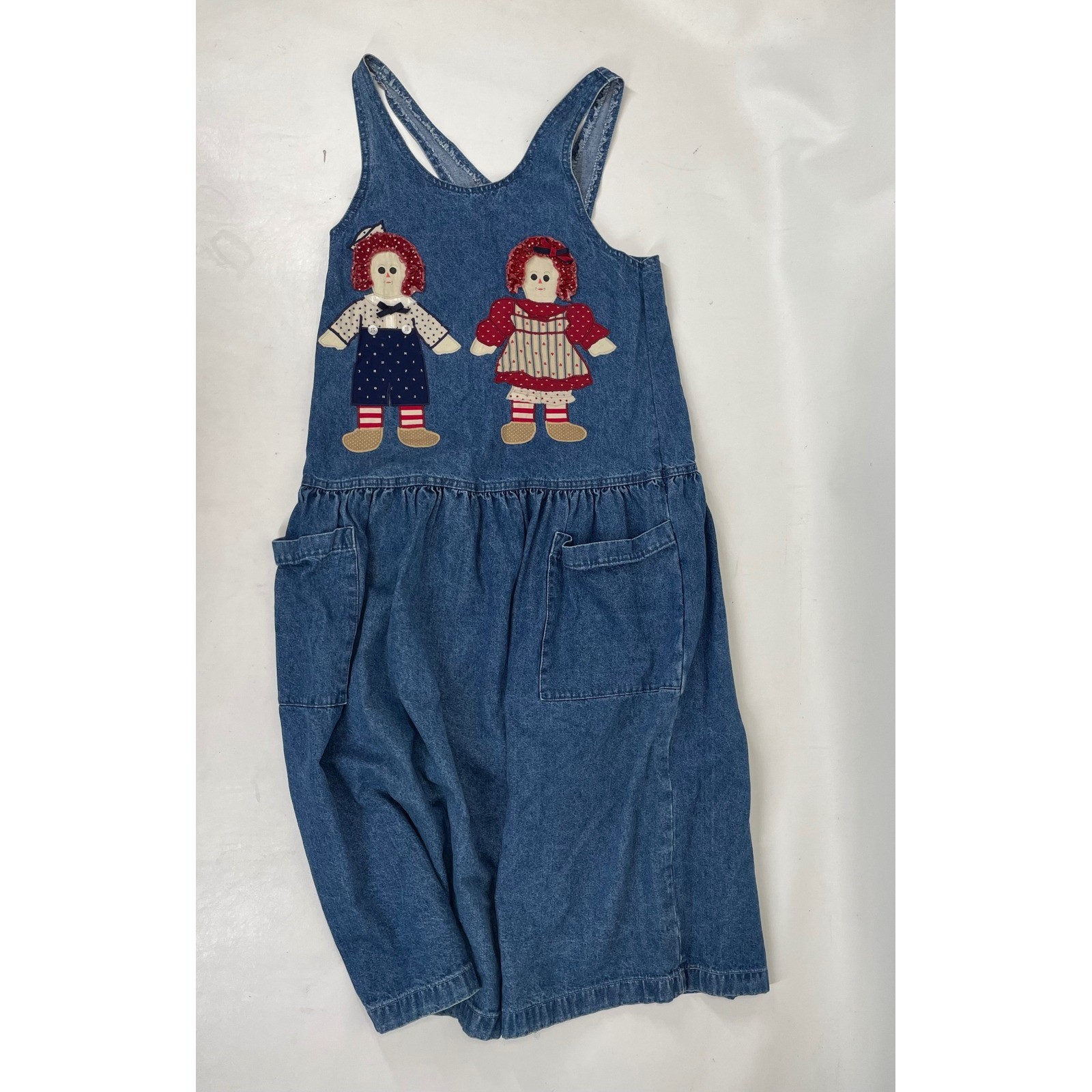 Raggedy Ann Andy Applique Pinafore Dress Medium Sunbelt Sportswear Vintage Denim