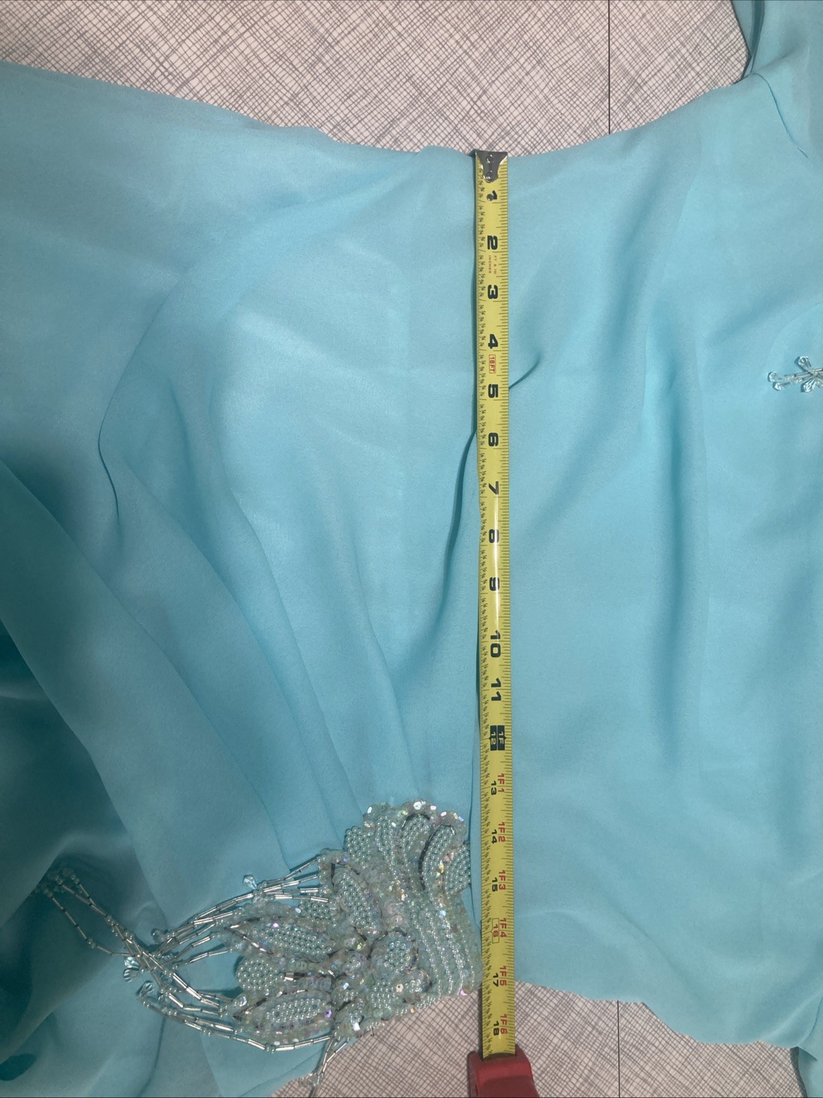 VTG 80s Abby Kent Aqua Mint Beaded Draped Cocktail Dress Ruched Fit Modern Small