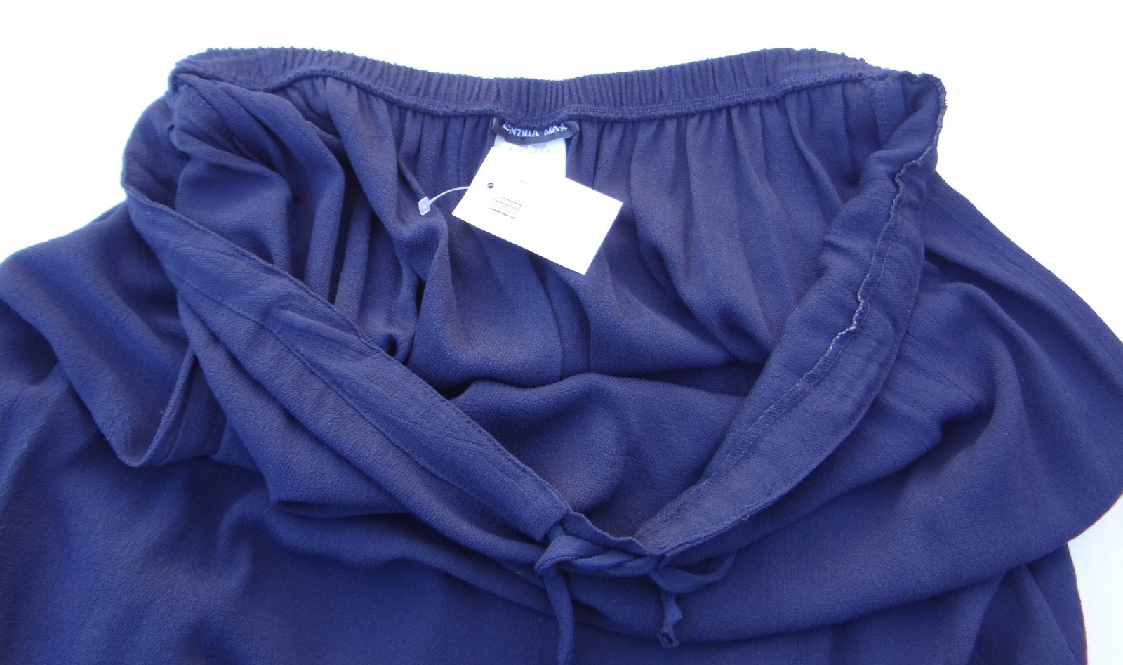 Cynthia Max Navy Long Pencil Side Slits Draw String Elastic Large Rayon Skirt
