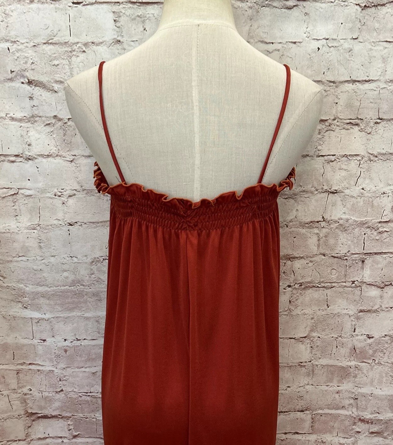 VINTAGE Dress *S/M *See Description SMOCKED Tier Spaghetti Shift Midi 70s Hippie