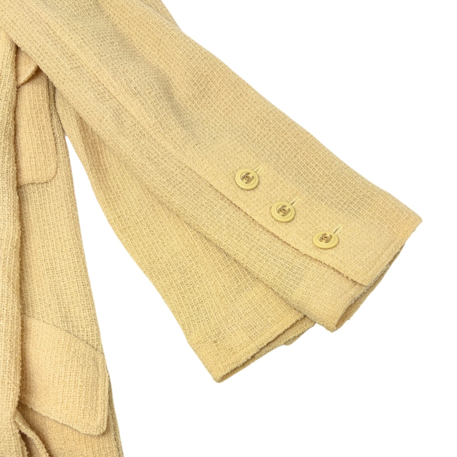 CHANEL Vintage 1994 CC Logo Tweed Collared Jacket #34 Yellow Gold Button Wool