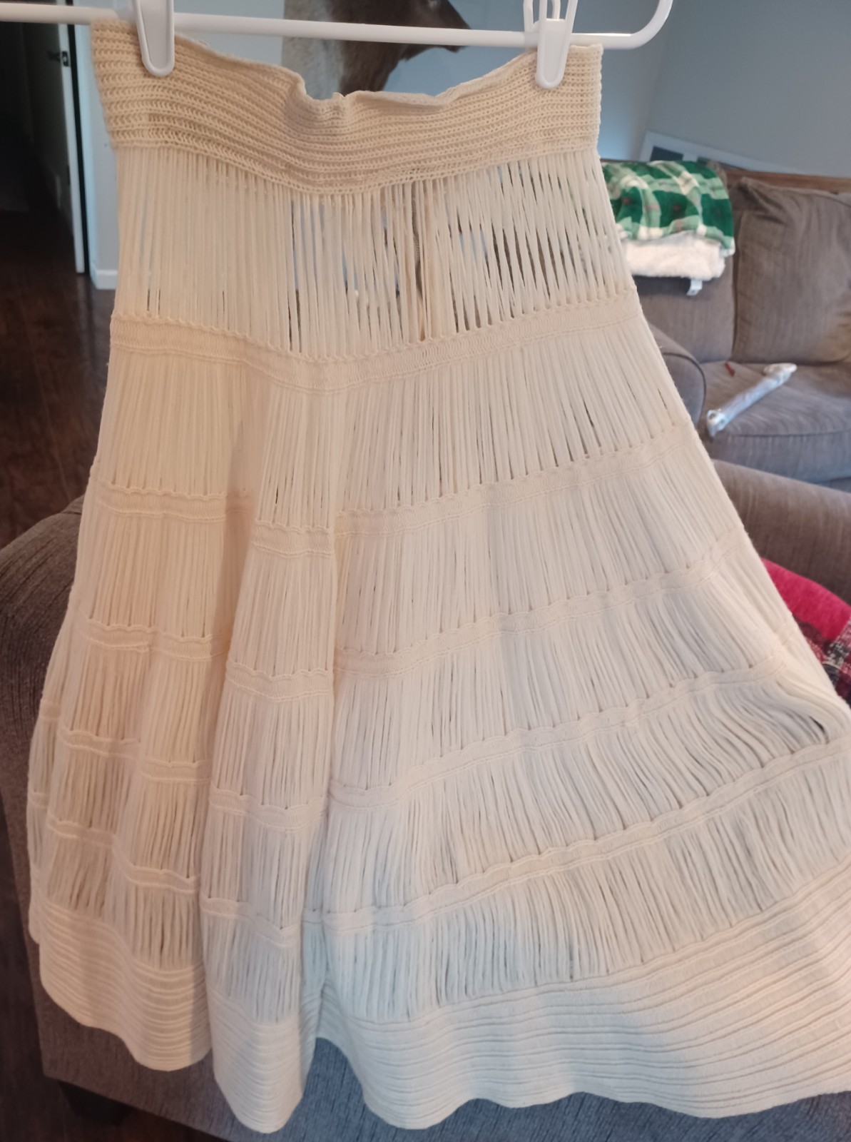 Vintage 1970s Hand Loomed Pleated Maxi Skirt Ivory Boho Prairie 26&Prime; Waist