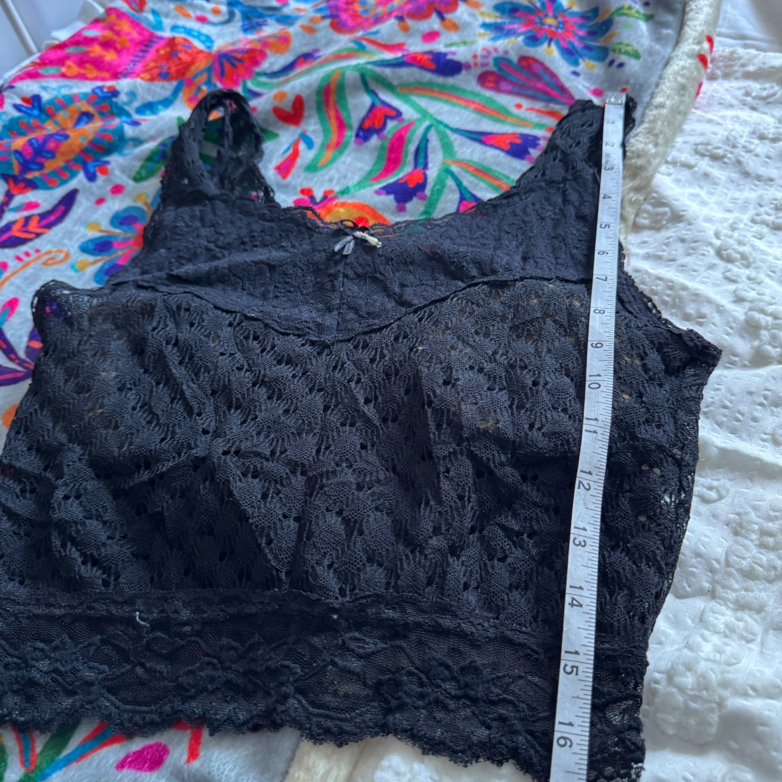 Unbranded Vintage Lace Crop Tank Top S Black Floral Sheer Goth Coquette Bow