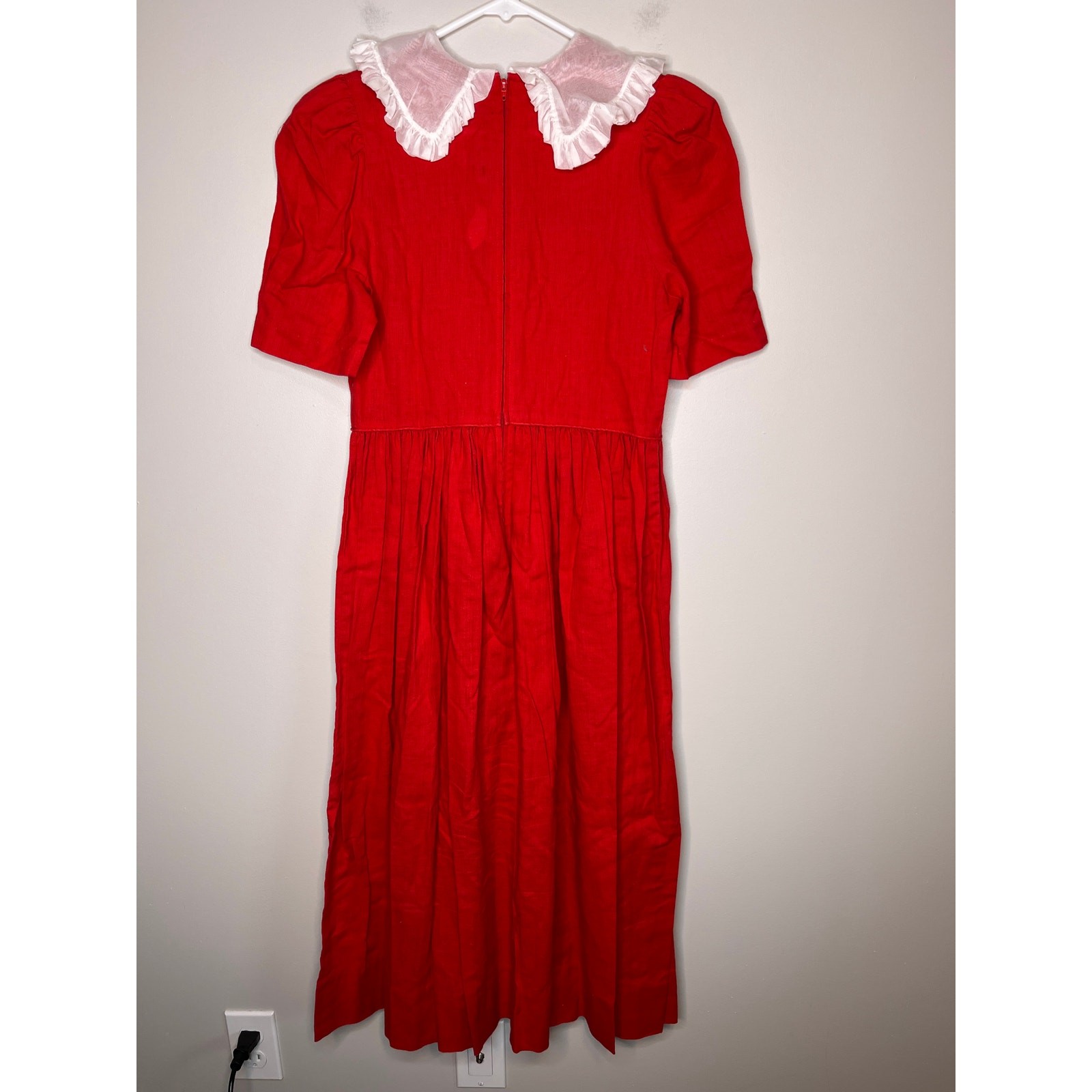 1980s Caseros Imports Red White Ruffle Collar Coquette Cottage Tea Party Dress M