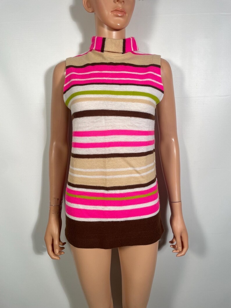 Vintage 1960s/70s Mod Striped Knit Top Tunic Size M