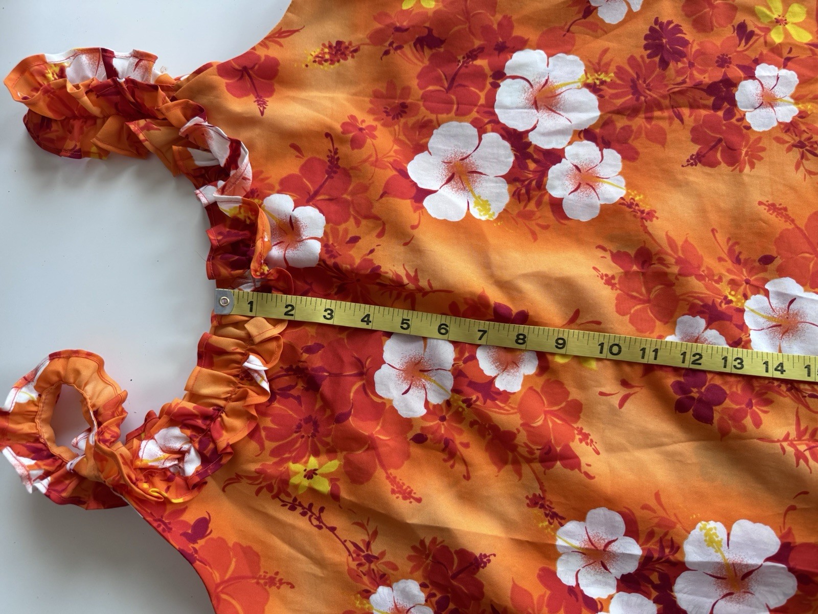 Vintage 70s Hukilau Paradise Hibiscus Floral Red Orange Ruffle Hawaiian Dress