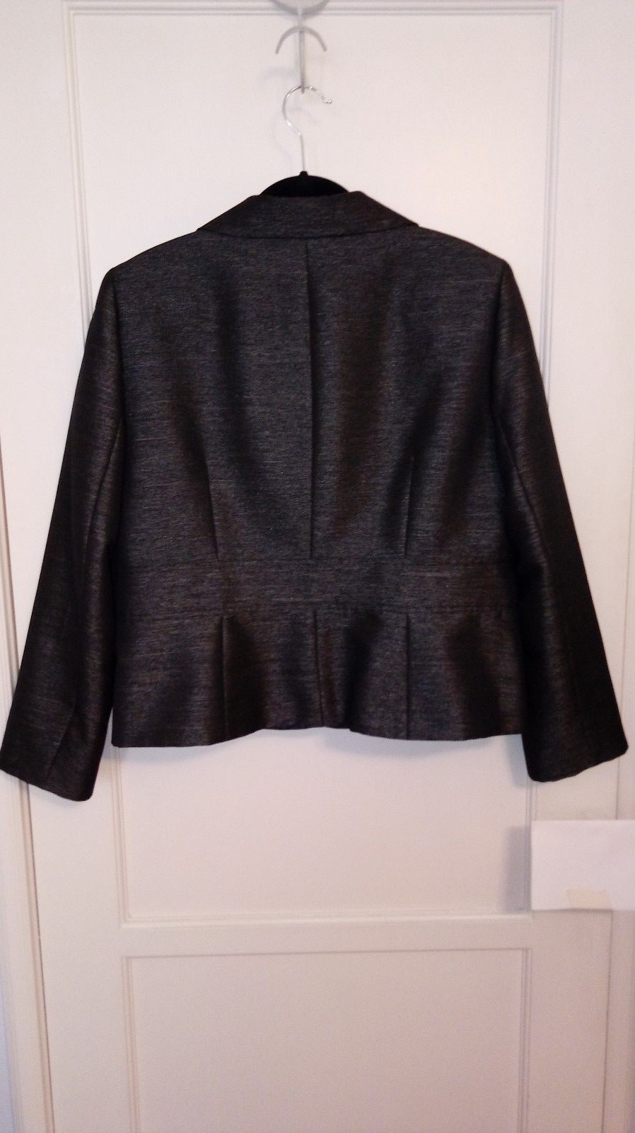 Le Suit Jacket Charcoal Gray Leopard Print Lining Size 16 Petite
