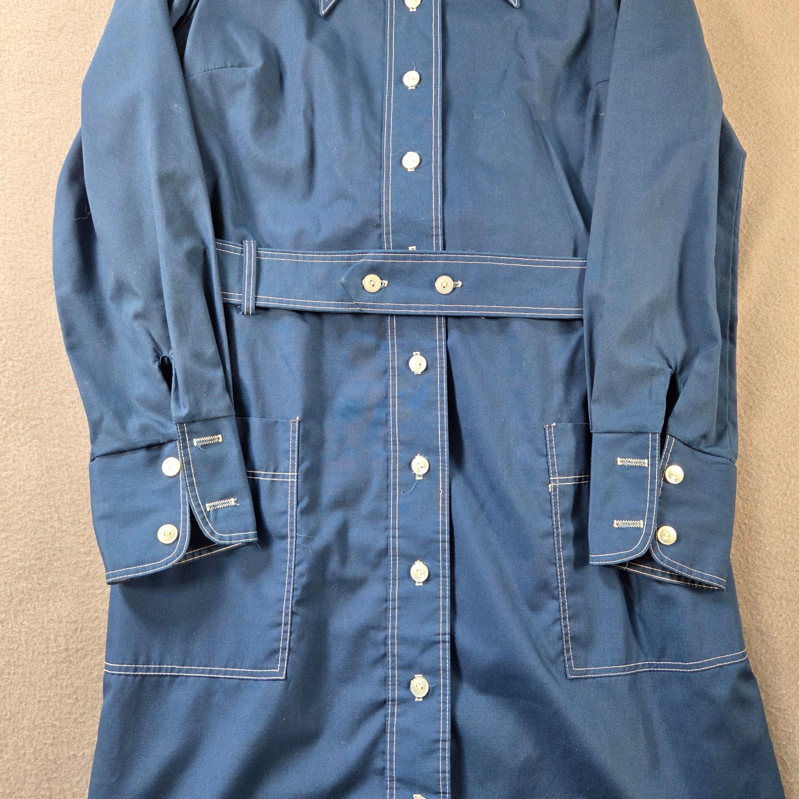 Vintage Trench Coat Womens Small Blue Mid Length Belted 70s Mod Press Daggar