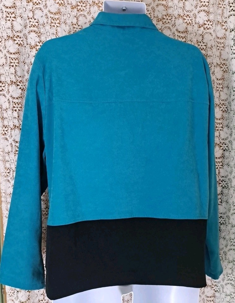 Apparenza Jacket 22W Turquoise & Black Faux Suede Button Front 1990s Vintage