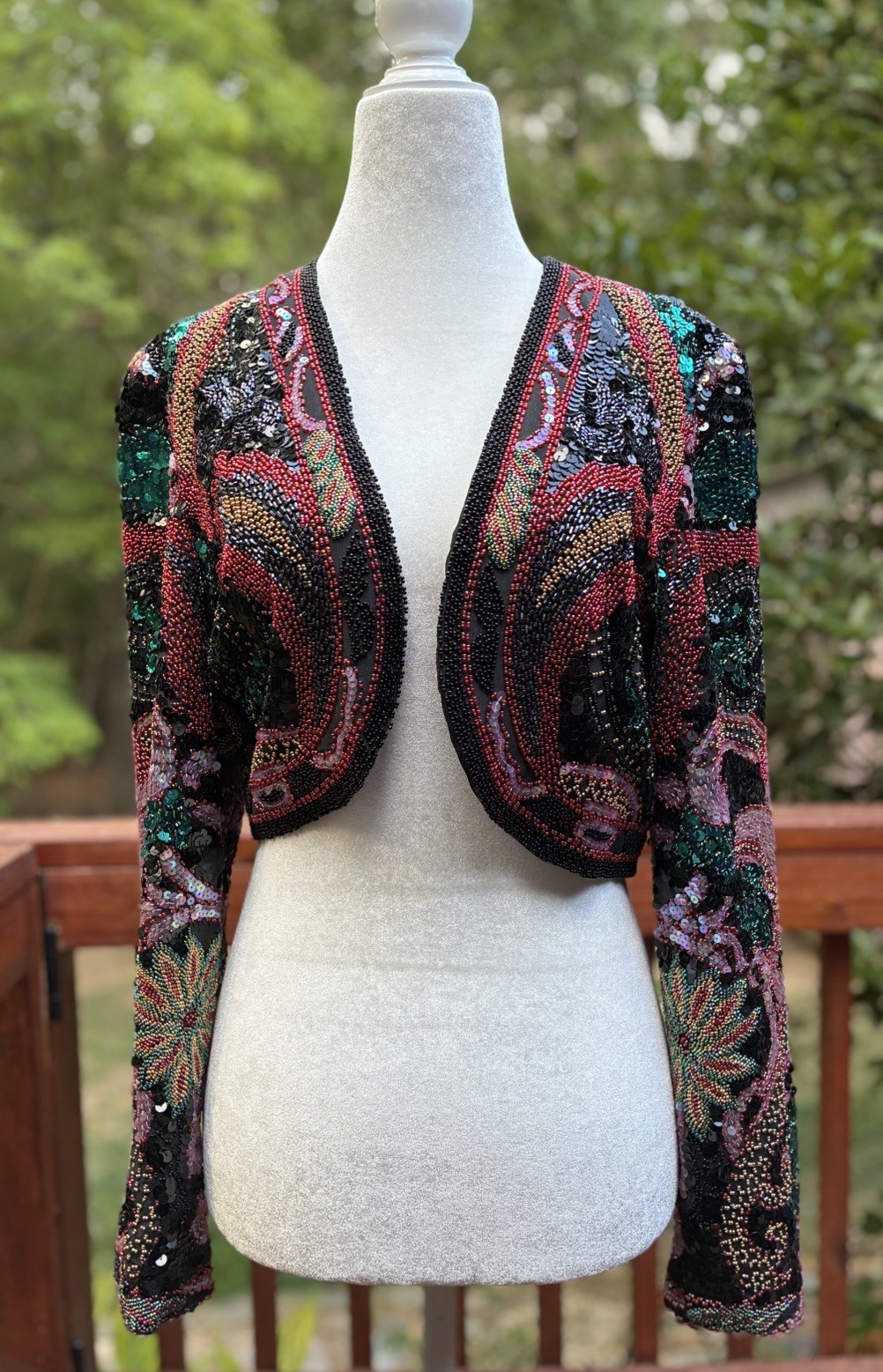 Vntg ‘80s A.J. Bari Silk Beaded Sequin Cropped Bolero Jacket S MFormal Cocktail