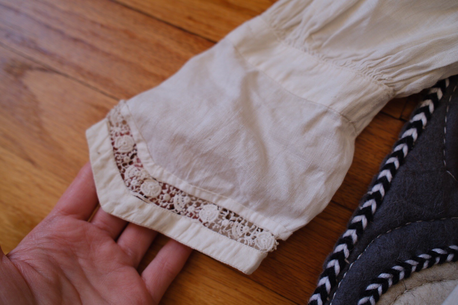 1900s Edwardian Insertion Crochet Boat Neck Blouse