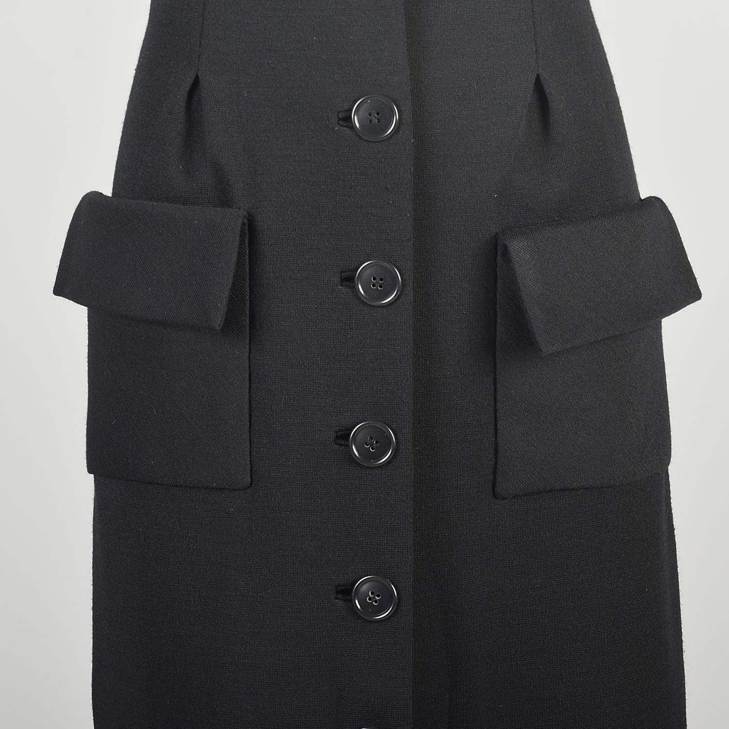 Medium 1970s Geoffrey Beene Black Maxi Heavy Knit Patch Pocket Button Layer Maxi
