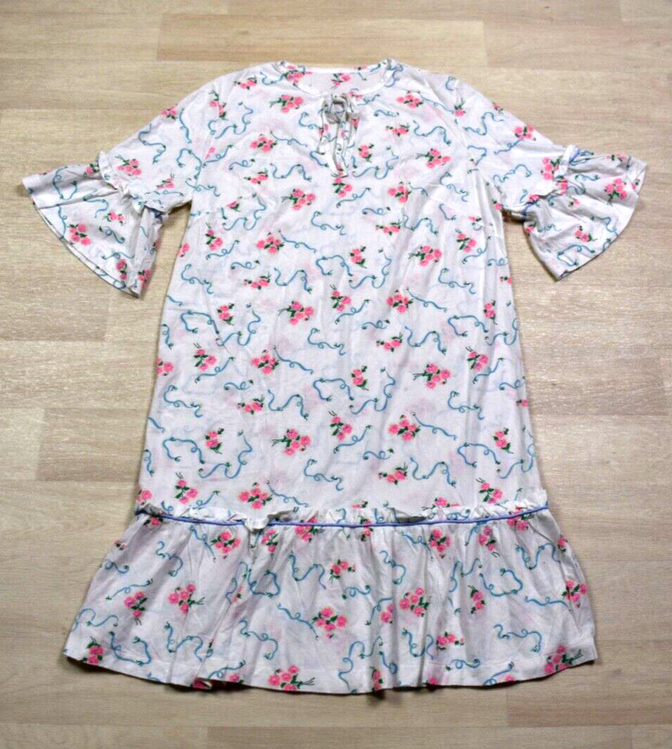 60s Hollywood Vassarette Nightgown Floral Ruffle Prairie Cottage Core MED VTG