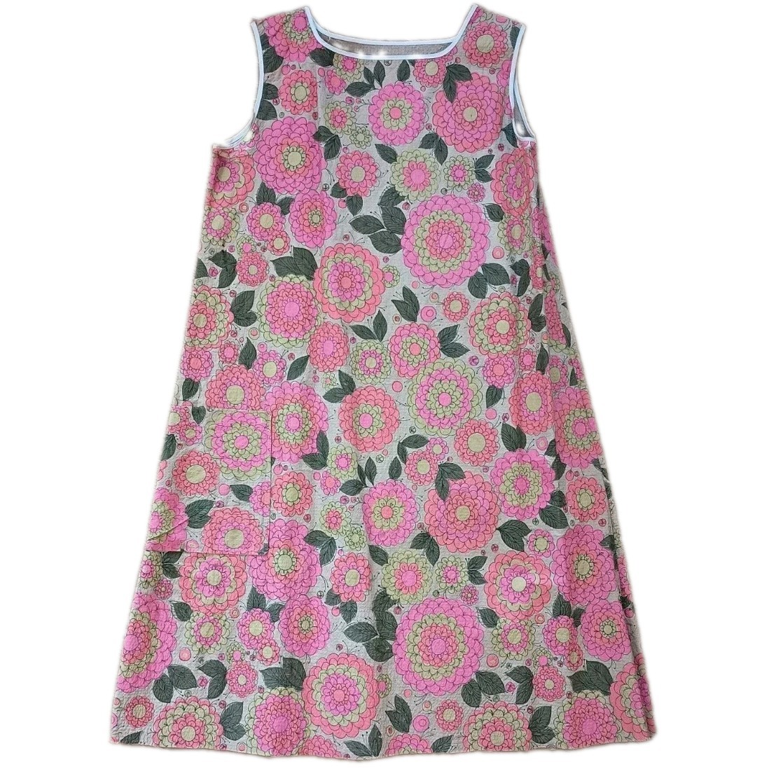 Vintage 1960s Paper Dress Mod Pop Art Pink Green Floral Large 16-18 Hallmark