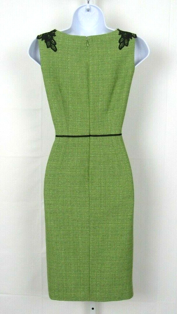 VTG 1990s 2000s EVAN PICONE BLACK LABEL SIZE 2 GREEN DRESS BLACK EMBROIDERY TRIM