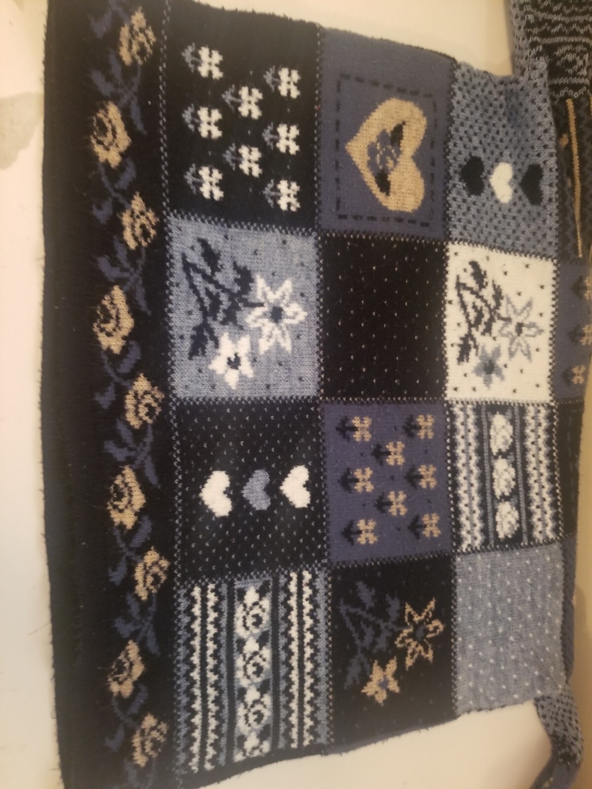 Vintage Adele Sweater Large Knitwear Blue Hearts Flowers MadeInUSA 46&Prime;B/27&Prime;L EUC