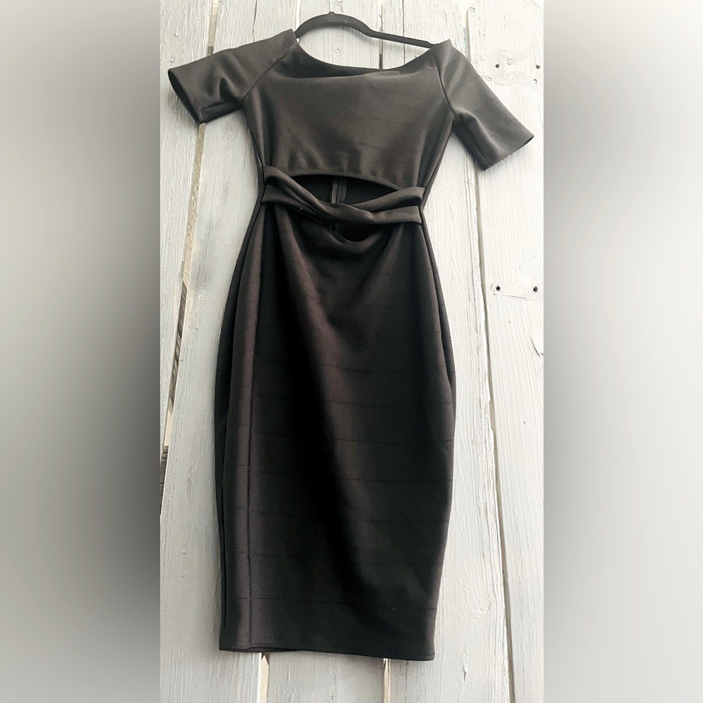 Vintage Fashion Nova Black MIDI Bodycon Cut Out