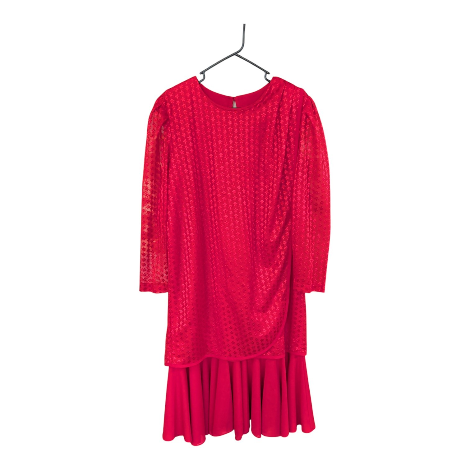 Risa Ann Red Layered Ruffled Vintage 80s Long Sheer Sleeve Dress Size 18