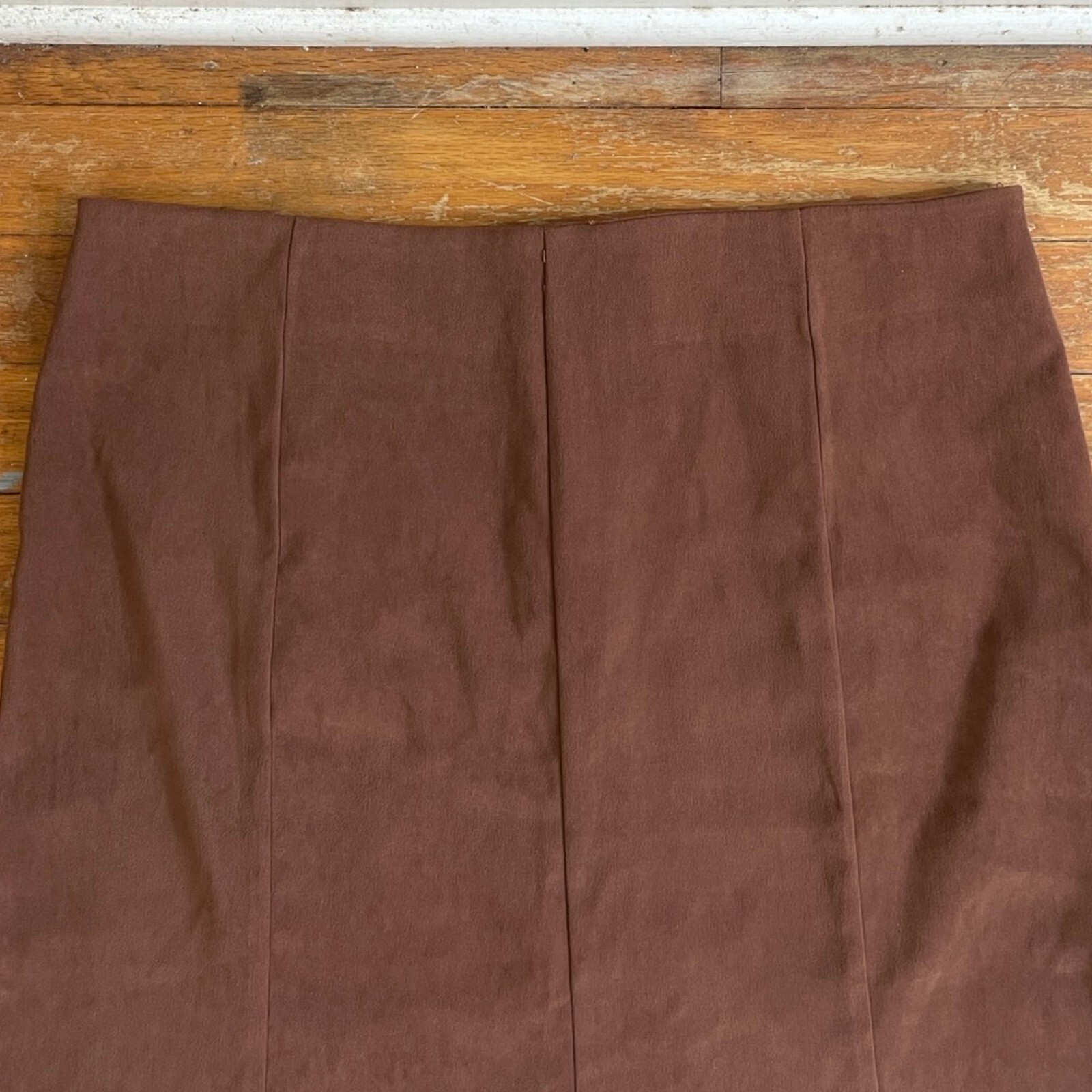 Vintage Brown Microfiber Skirt Size Large 32-33&Prime; Waist 8 Panel Flare A-line