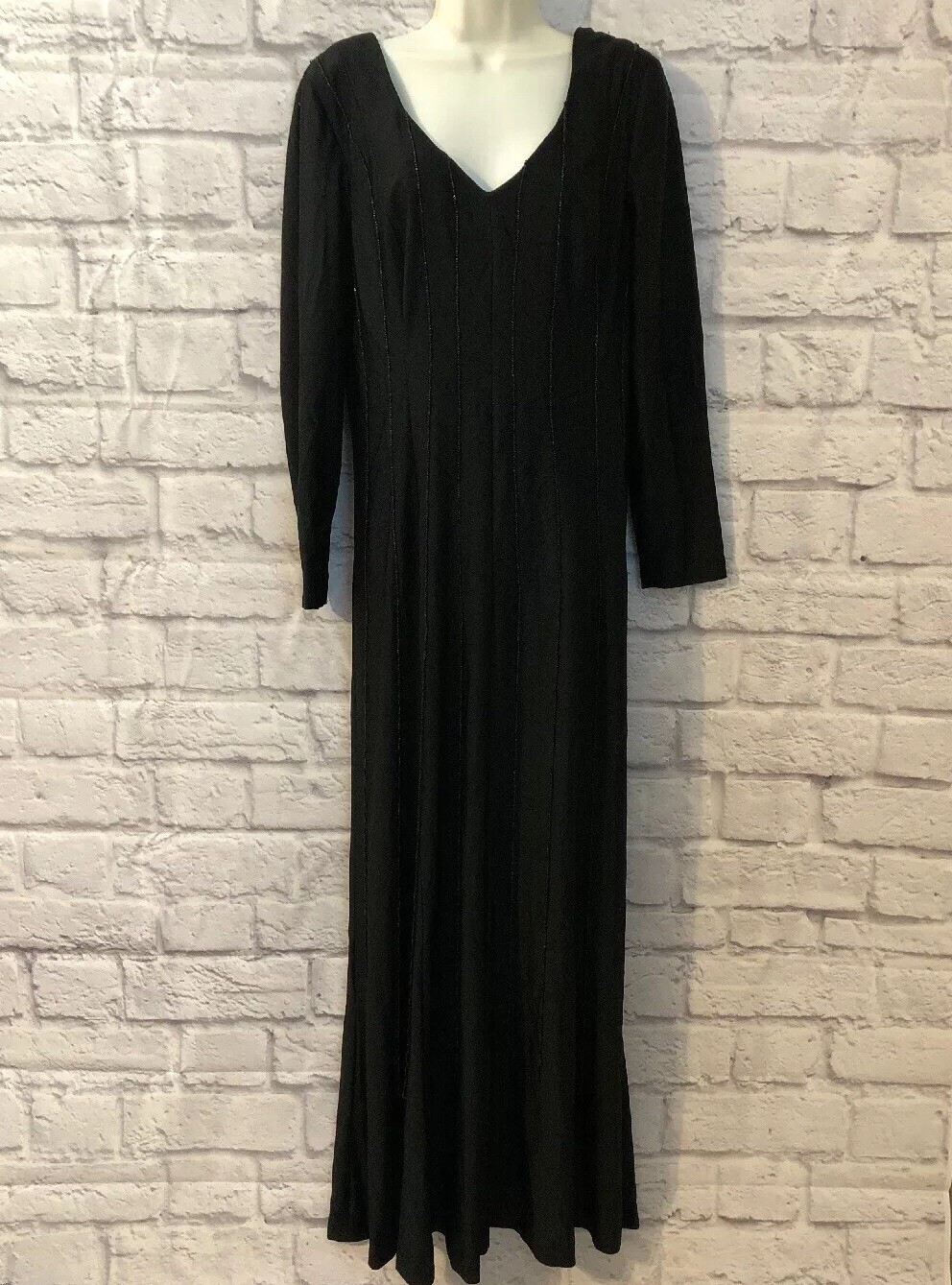 Vtg 70s Cocktail Dress Alfred Werber New York Los Angeles MAXI Bead Strand Black