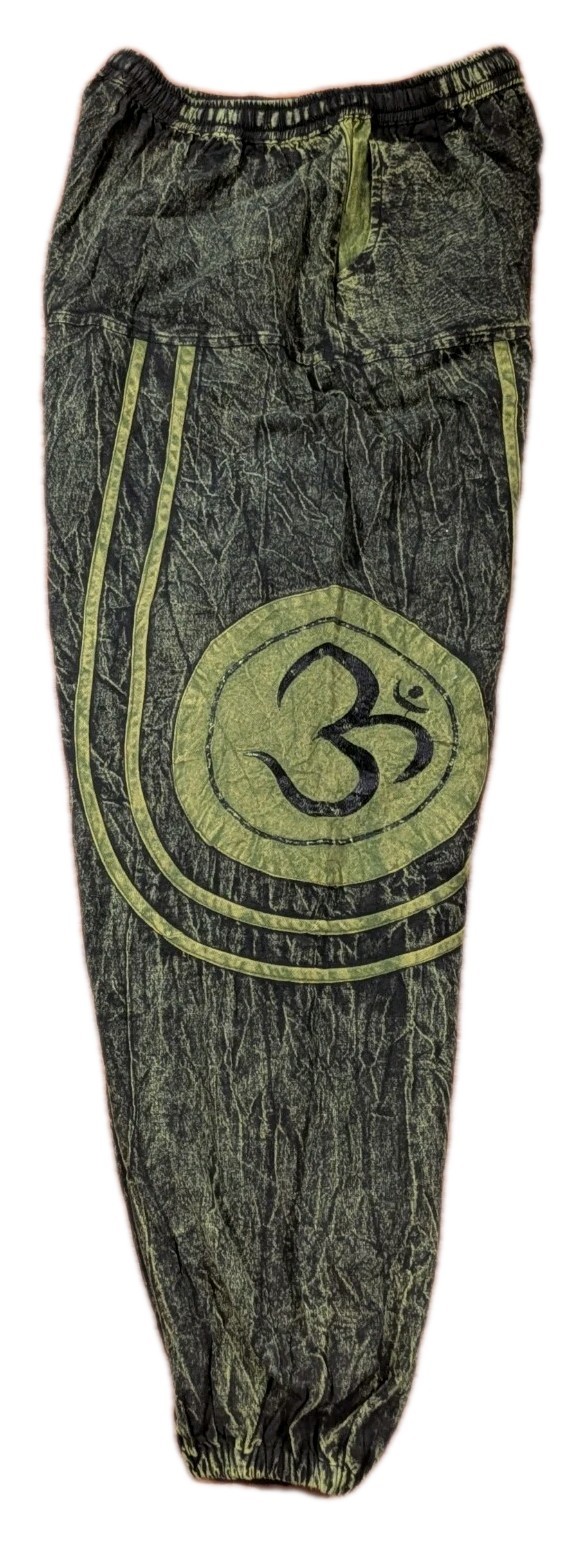 Vintage Kharmic Chameleon Harem Pants Black Green Acid Wash Festival Boho