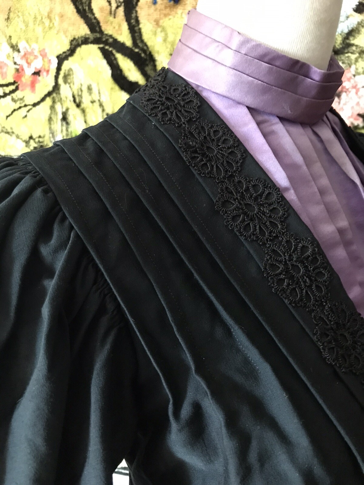 Antique 1890’s Gilded Age Black Wool and Silk Walking Dress Bodice and Skirt