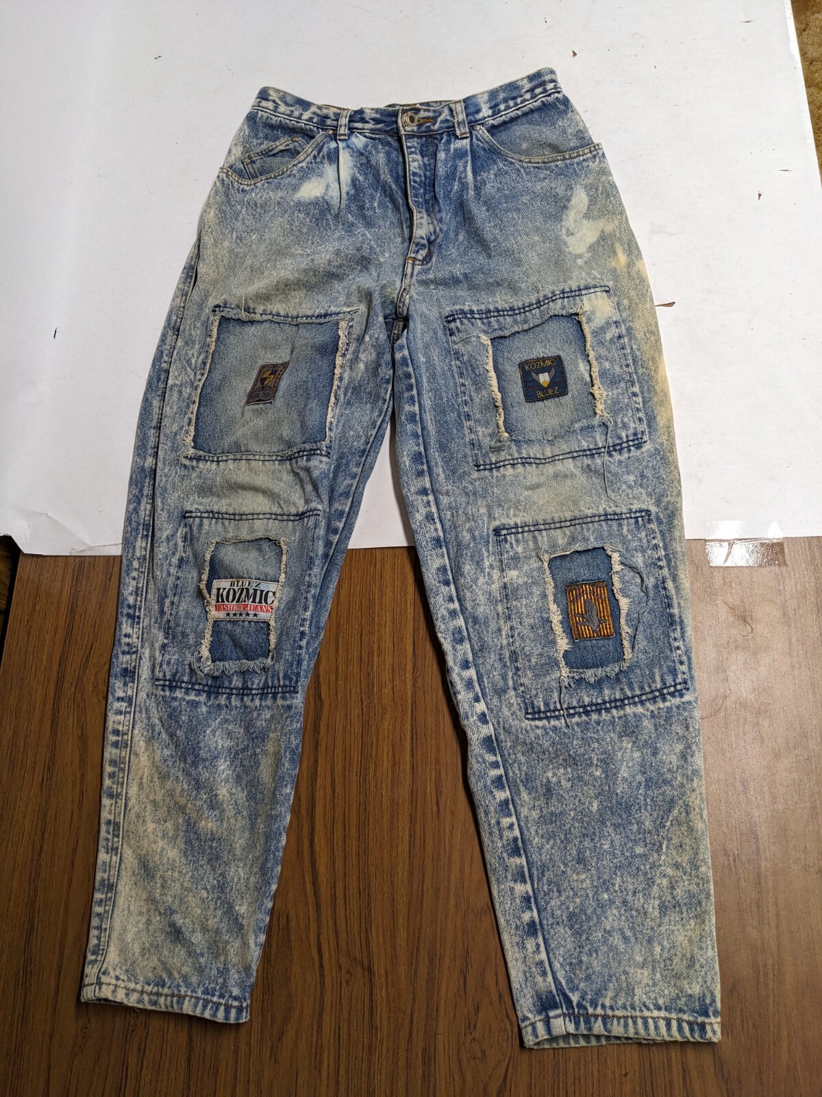 80s Vintage Kozmic Bluez Acid Wash Patchwork Jeans 33/32
