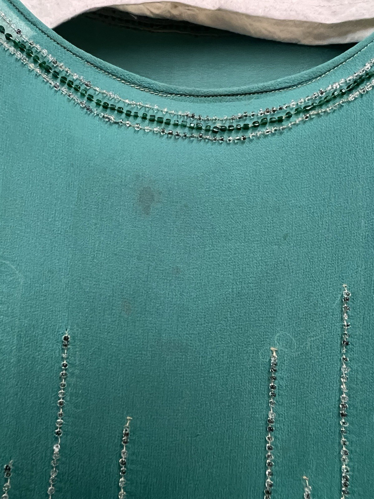 Beautiful 1920’s Green Silk Chiffon Beaded Evening Gown