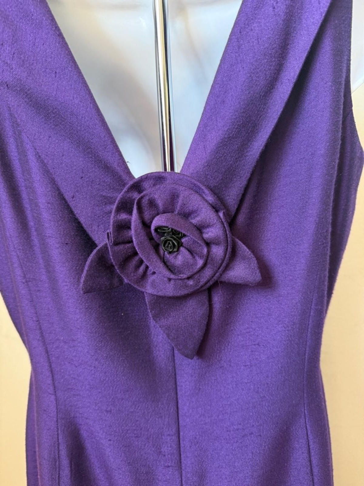 Vintage 60s Purple Rosette Applique Cowl Sleeveless Dress House of Bianchi