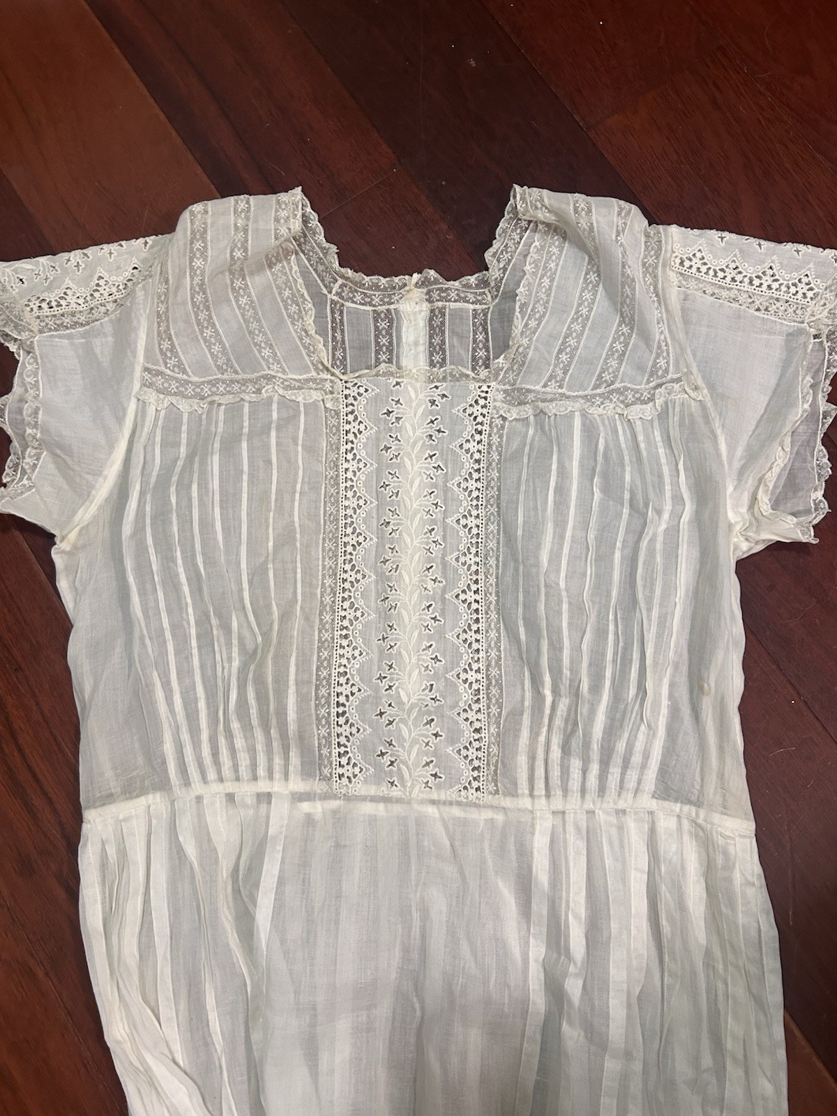 VTG Antique Edwardian 1900’s EMBROIDERED Dress Sz M/L Off White BOHO Wedding