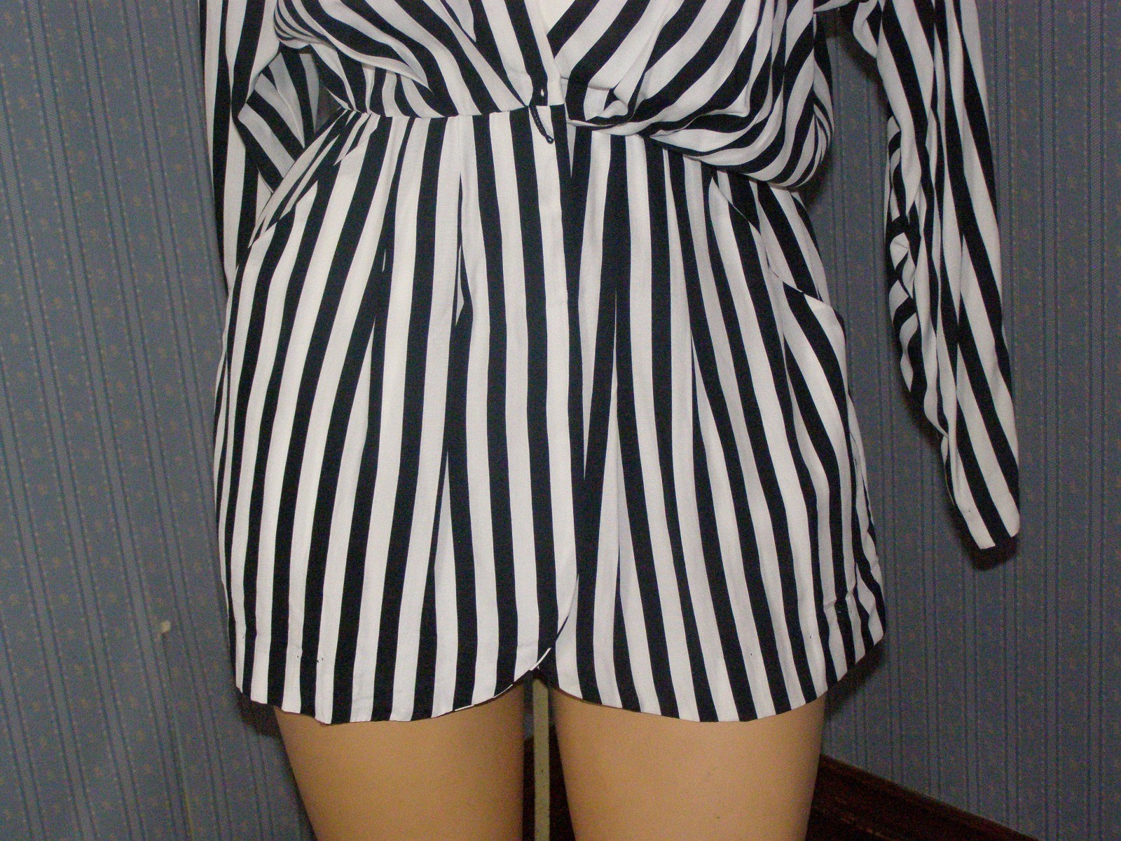 Vintage 90&rsquo;s black & white stripped AVANT GARDE top S M wrap style V-neck KWAI