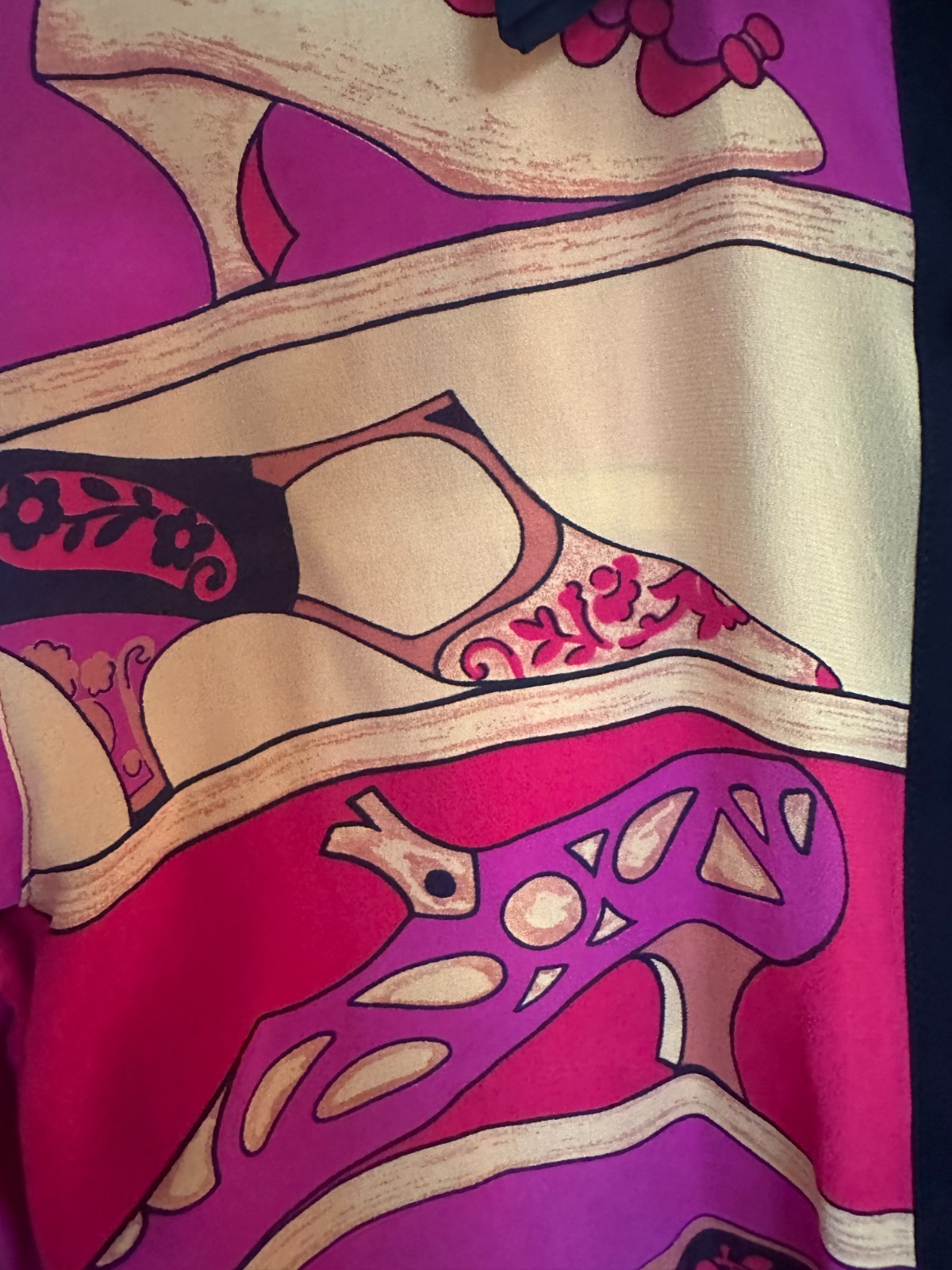 Vintage 90s Escada Silk Shoe Print Shirt Margaretha Ley Pink rare Germany