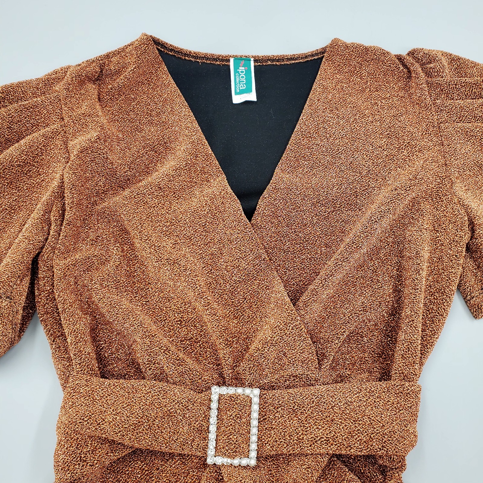 Vintage 80s Party Disco Dress Bronze Gold Lurex Sparkle Mini Bodycon Retro Sz M
