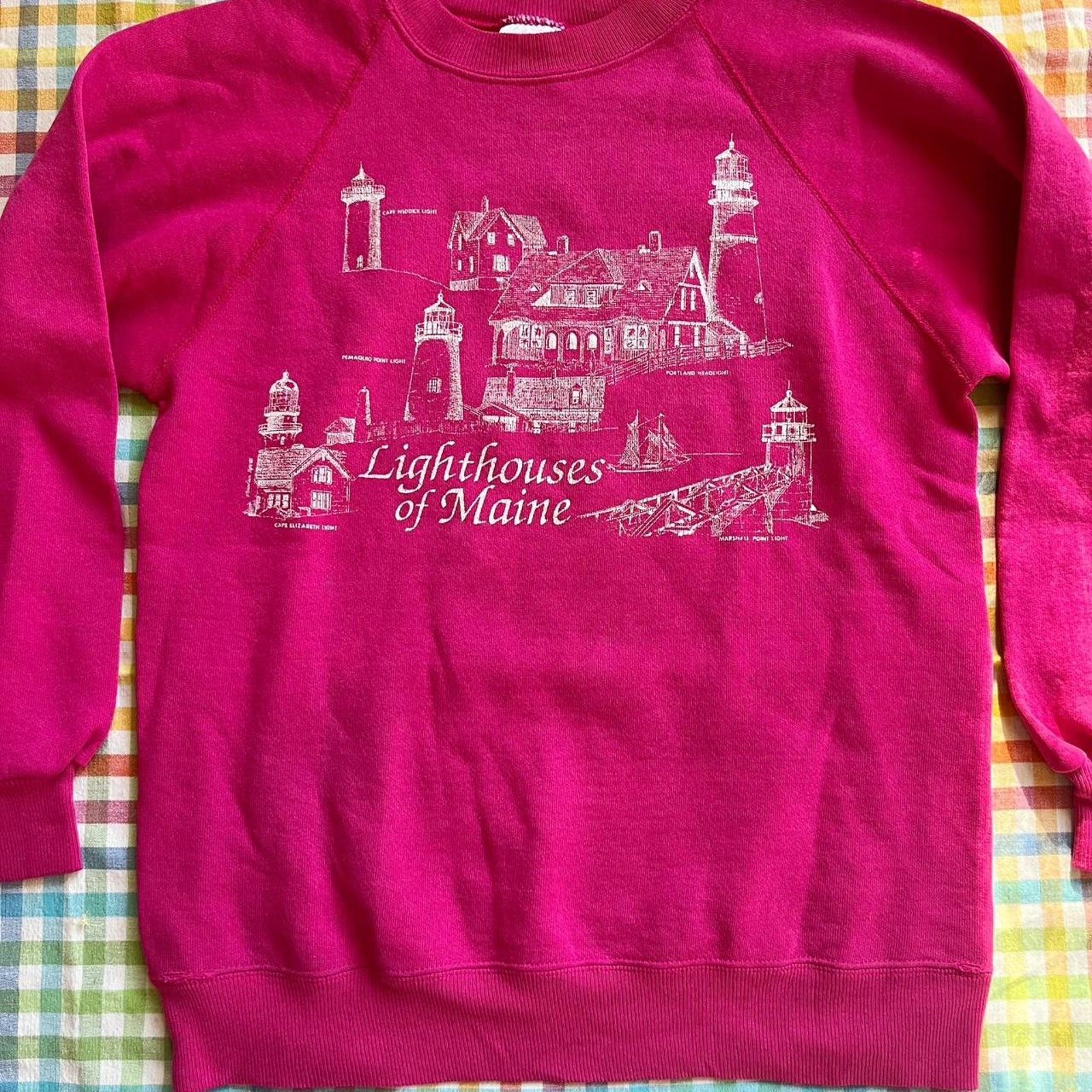 Vintage 1990s Lighthouses In Maine Berry Pink Classic Crewneck Sweatshirt XS/S